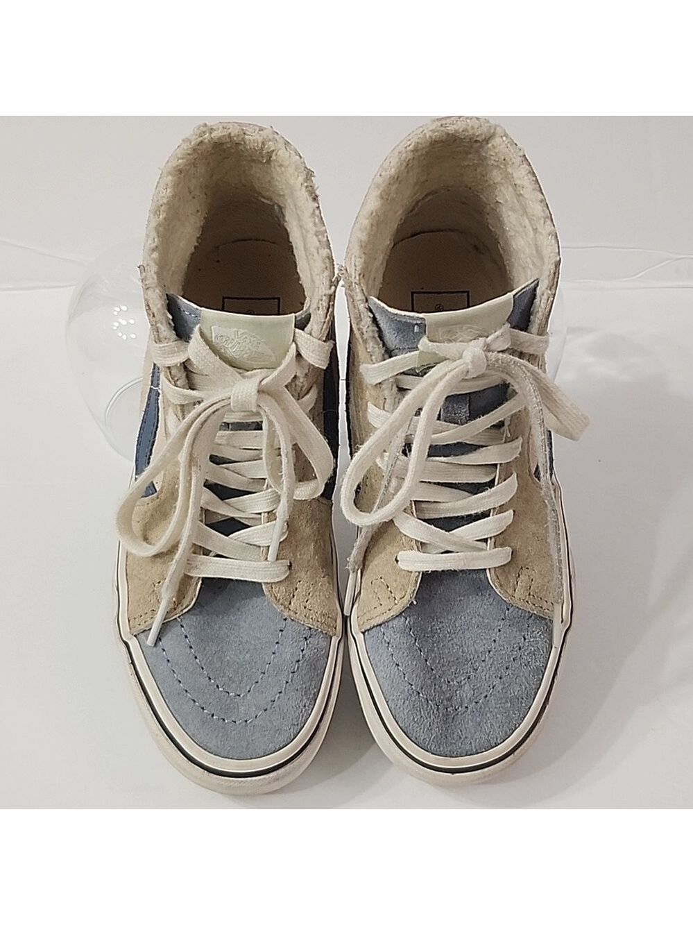 VANS SK8 HI Womens Size 5 Tan, Blue, PIG Suede , Sherpa lined Stackform - Picture 2 of 10